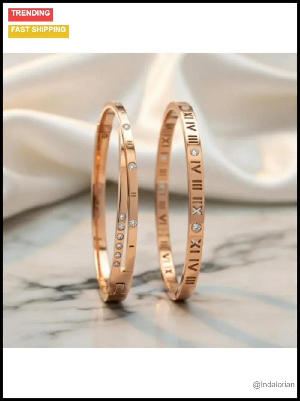 Rose Gold Plated Stainless Steel Cuff Bracelet Set Roman Numeral Stackable